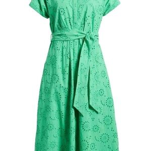 CASLON EYELET EMBROIDERY COTTON SHIRTDRESS- GREEN- SIZE 3X- NEW WITH TAGS